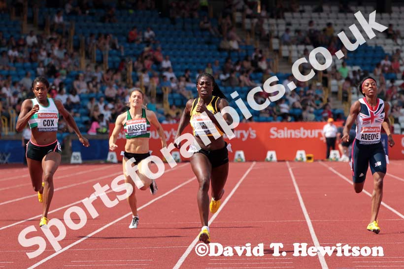 Christine Ohuruogu wins the 400 metres at the Sainsbury's British Championships, Birmingham.